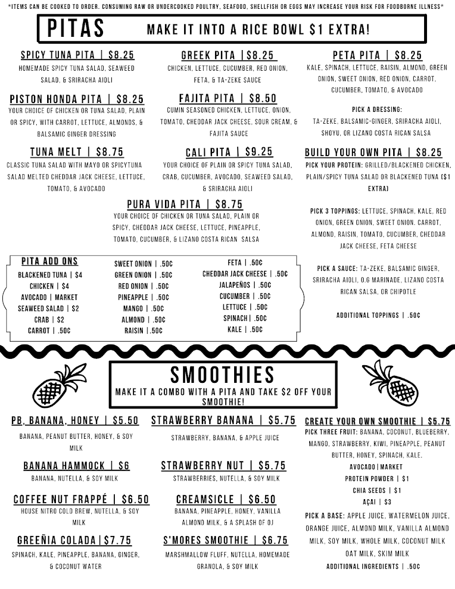 Zeke's Beans and Bowls menu board