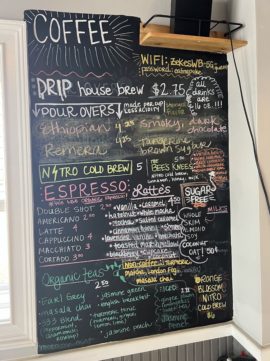 Zeke's Beans and Bowls menu board