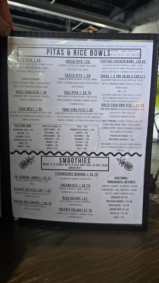Zeke's Beans and Bowls menu board