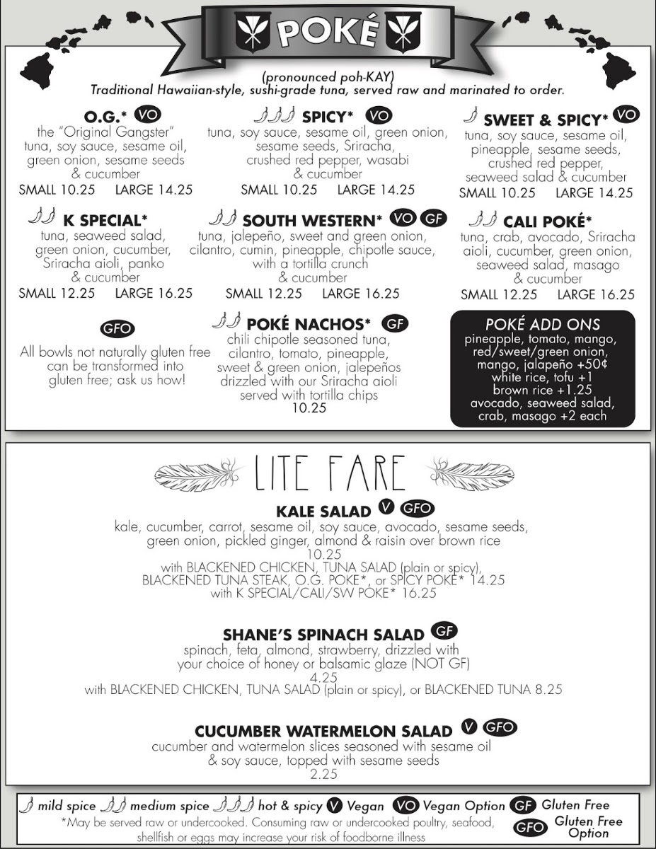 Zeke's Beans and Bowls menu board