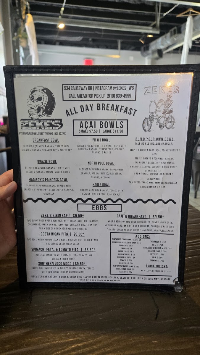 Zeke's Beans and Bowls menu board