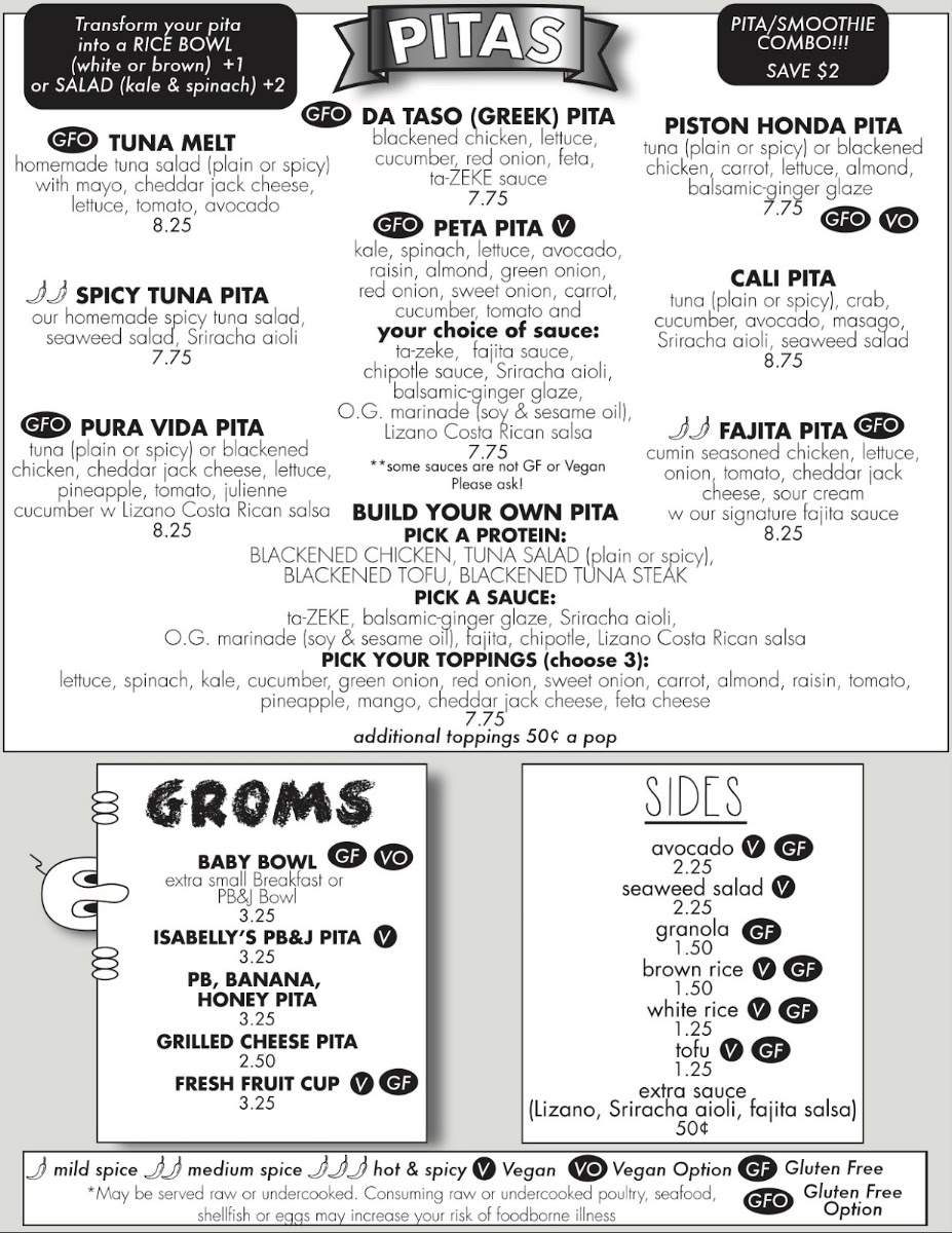 Zeke's Beans and Bowls menu board