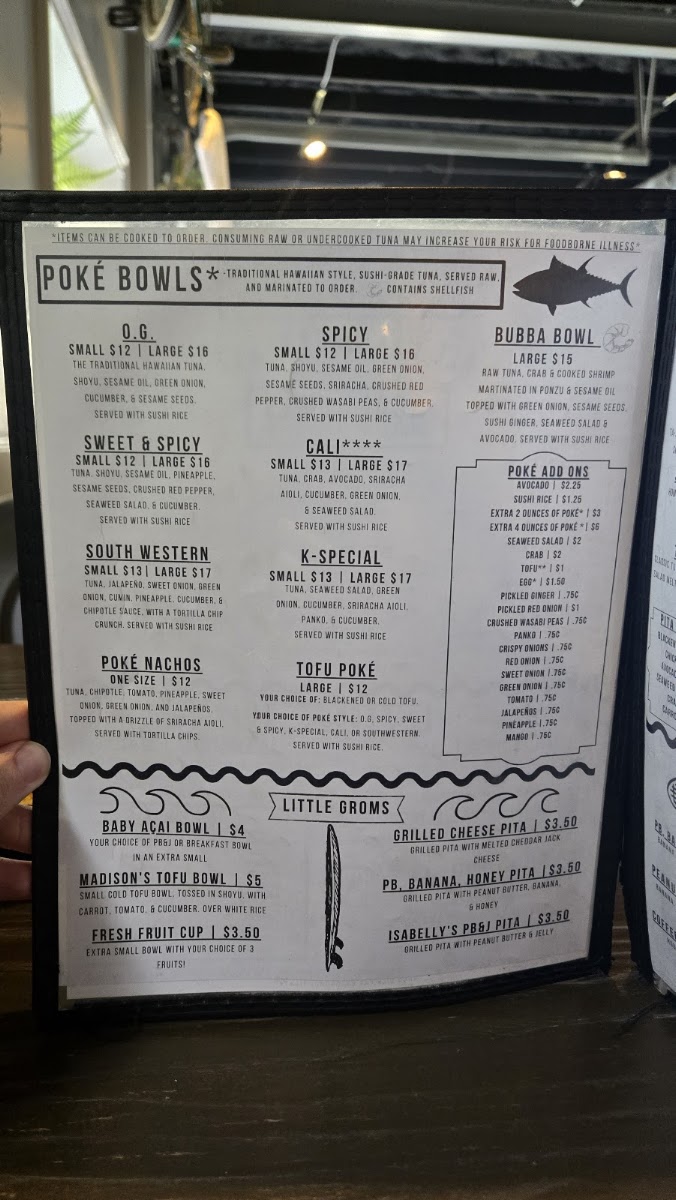 Zeke's Beans and Bowls menu board