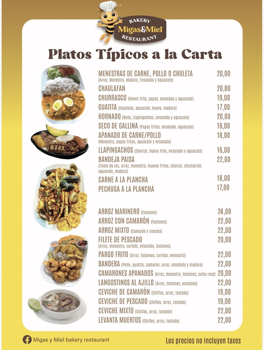 MIGAS Y MIEL BAKERY RESTAURANT menu board