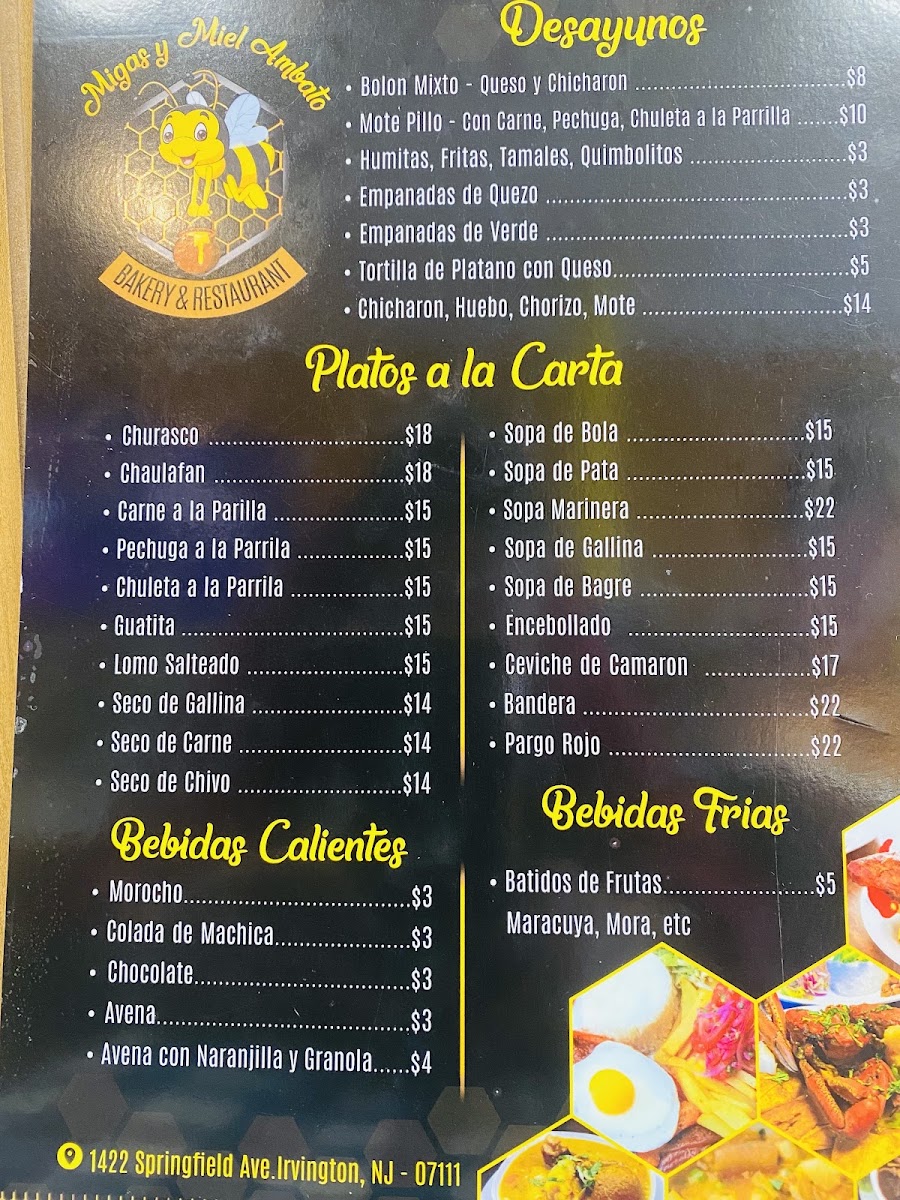 MIGAS Y MIEL BAKERY RESTAURANT menu board