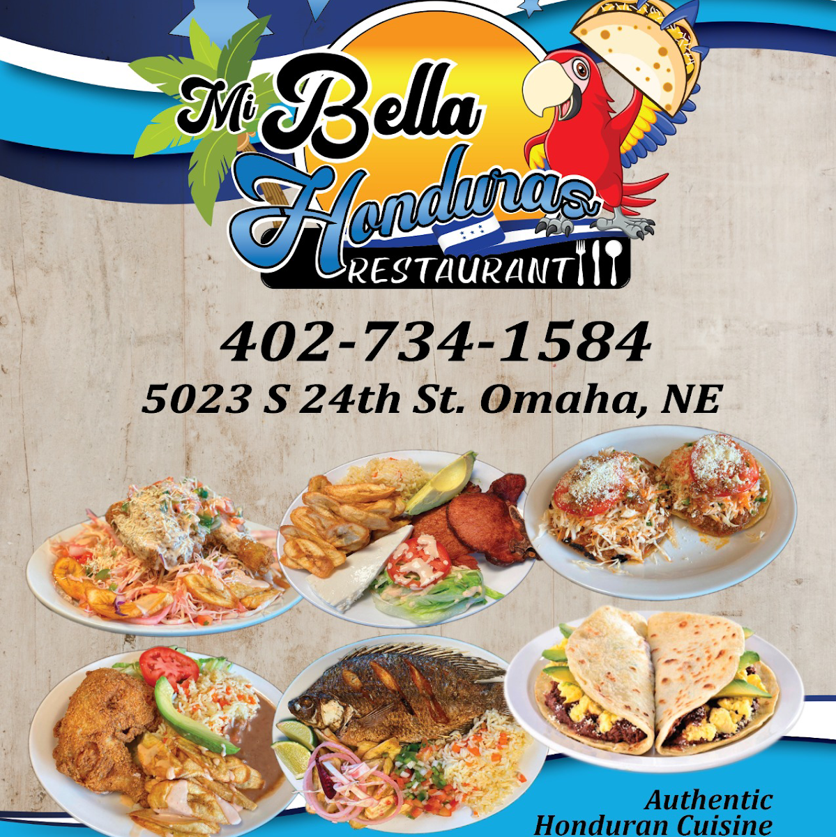 Mi Bella Honduras Restaurant menu board