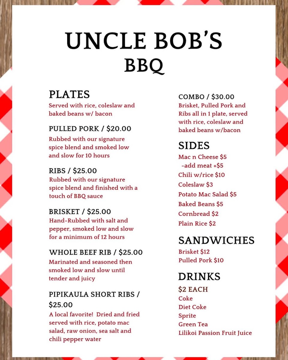 Uncle Bob’s BBQ menu board