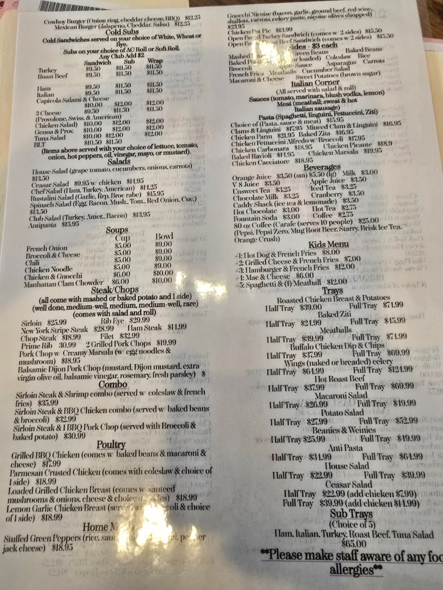 The Grubb at 34th and Asbury menu board