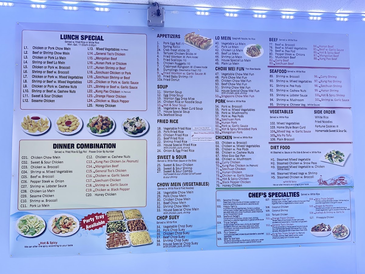 China One menu board