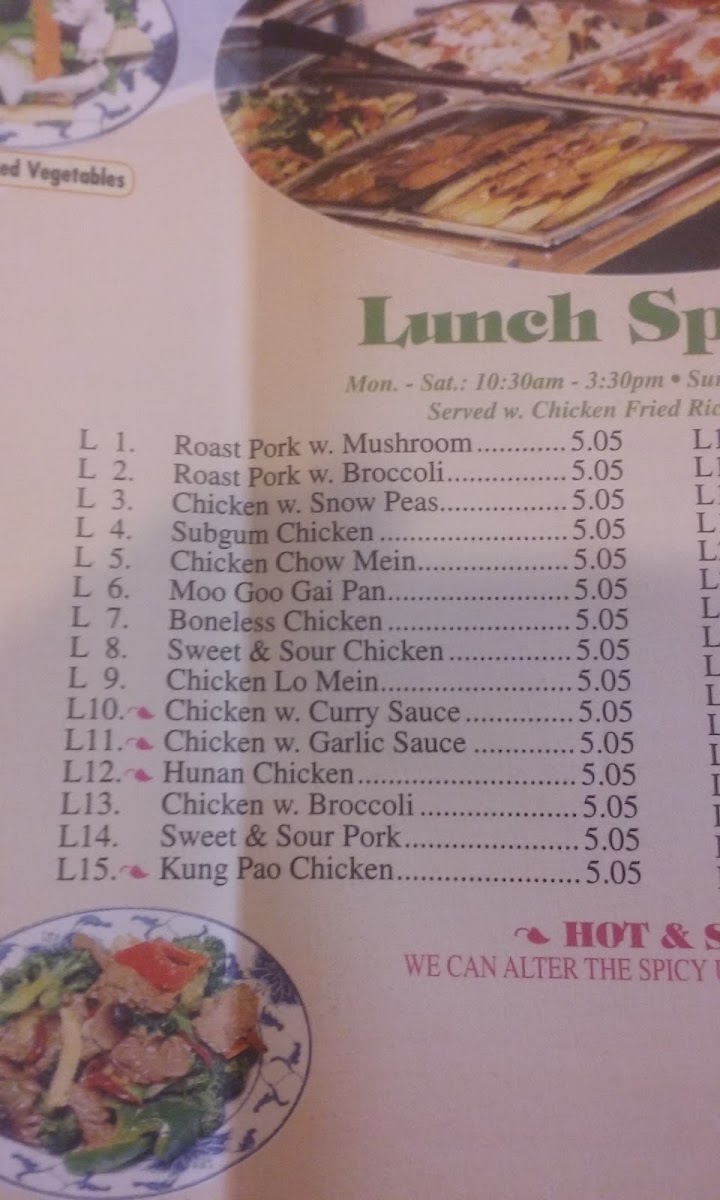 China One menu board