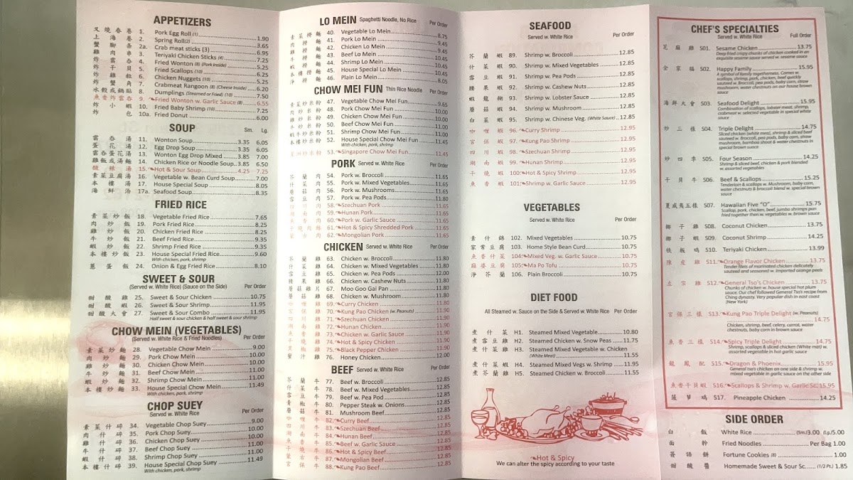 China One menu board