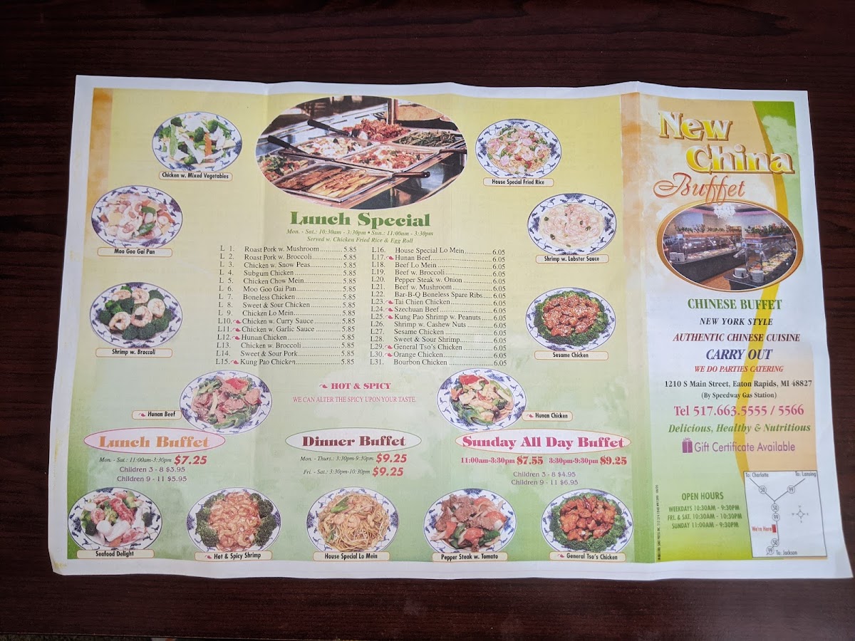 China One menu board