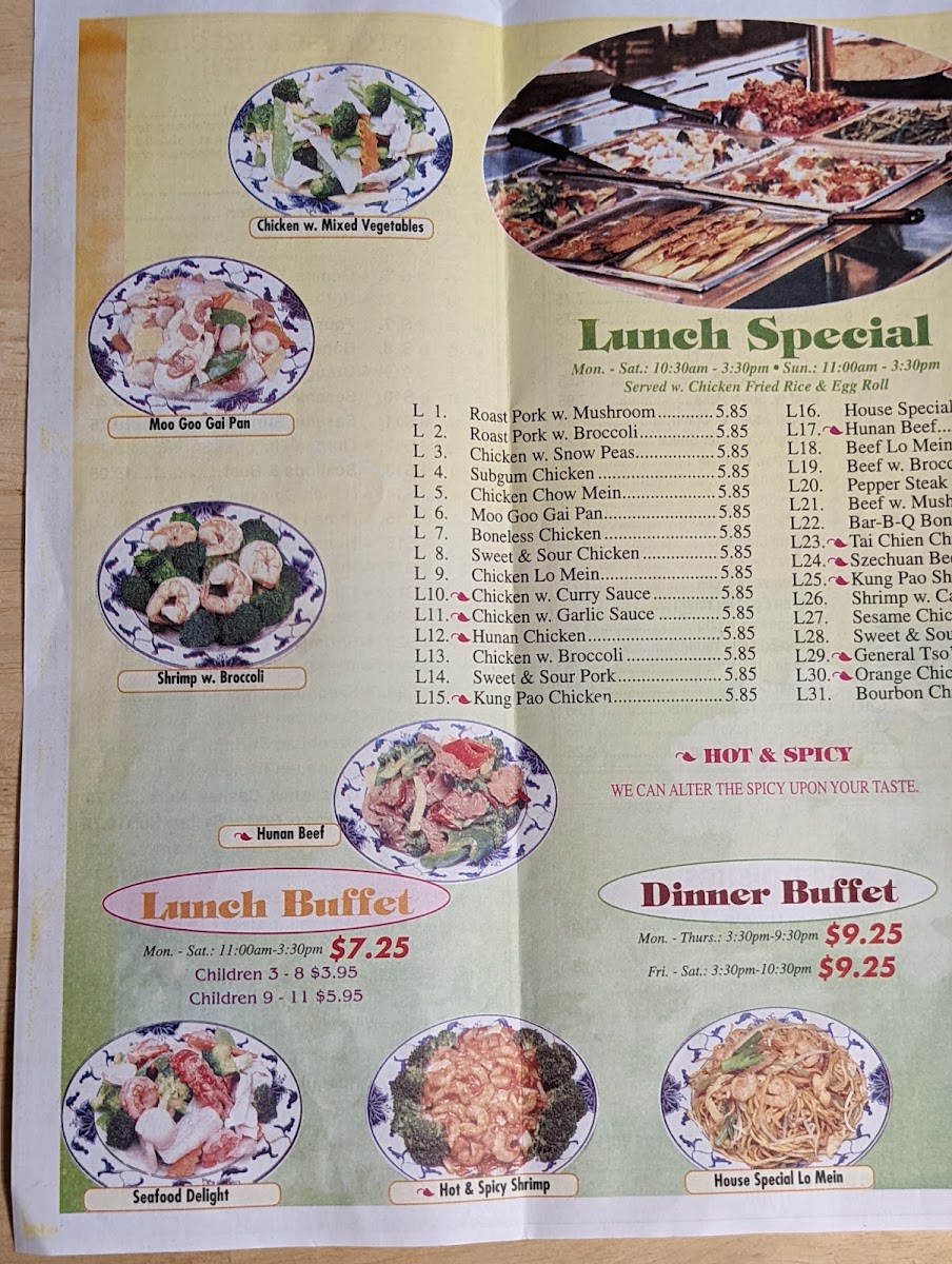 China One menu board