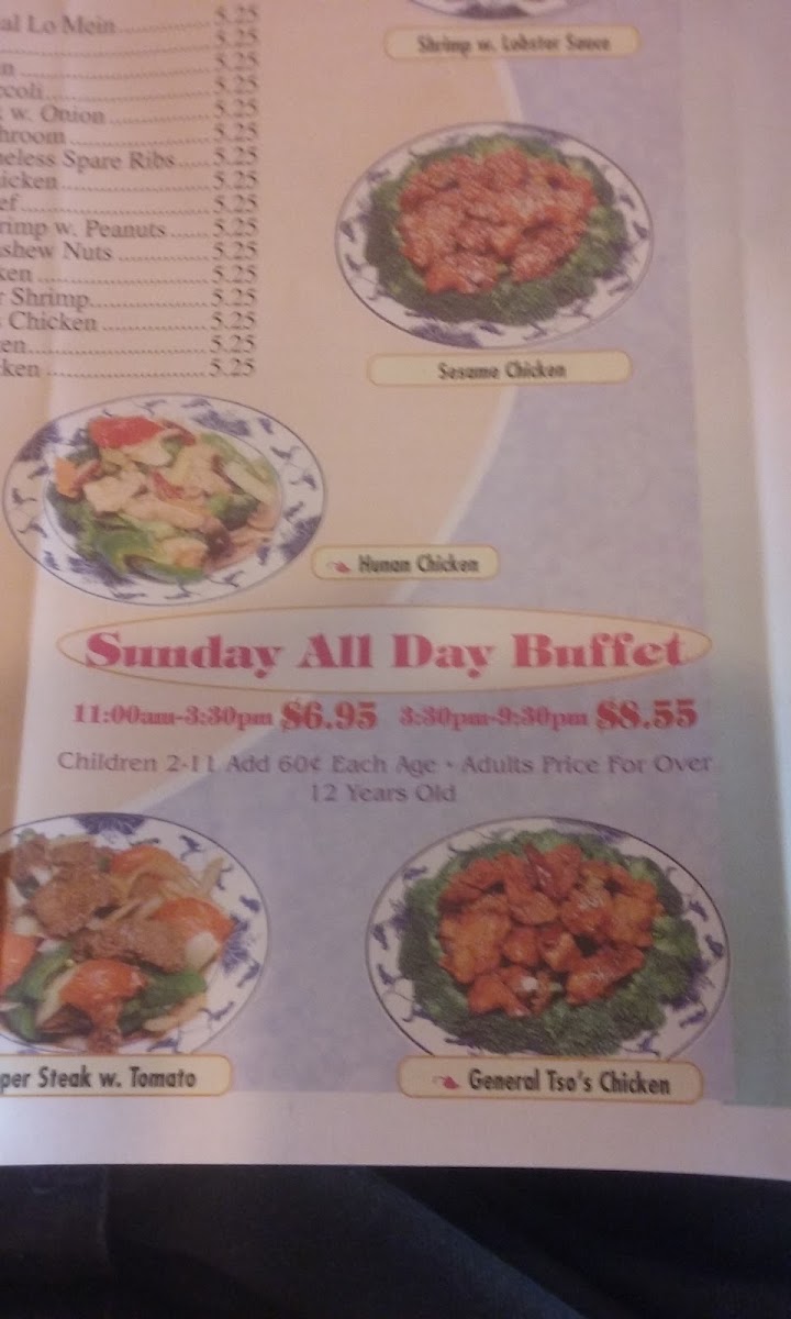 China One menu board