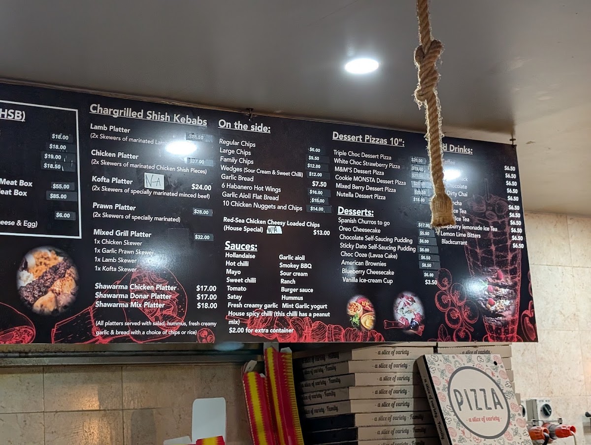 Red Sea Cafe & Shisha menu board