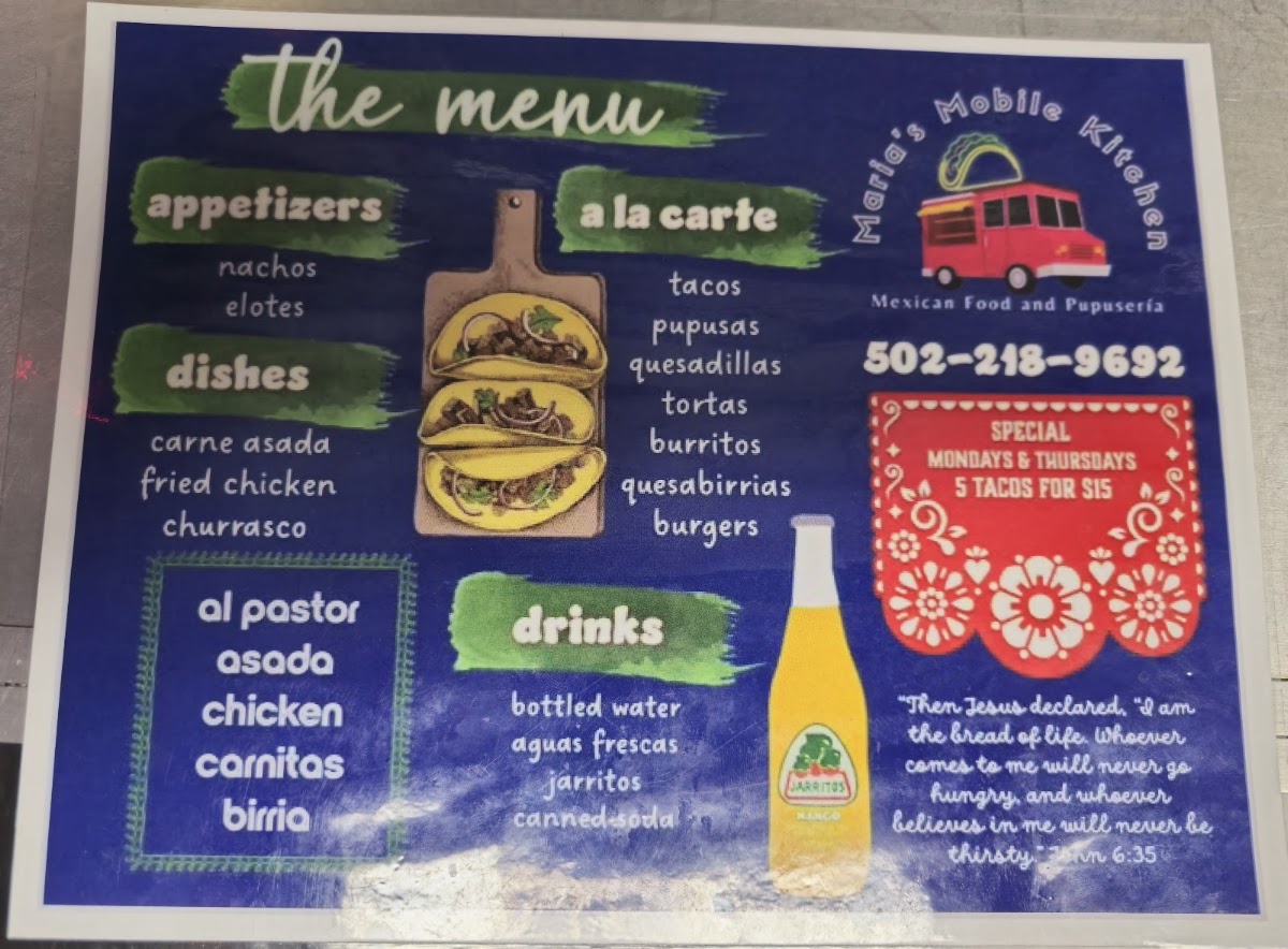 Maria's Mobile Kitchen menu board