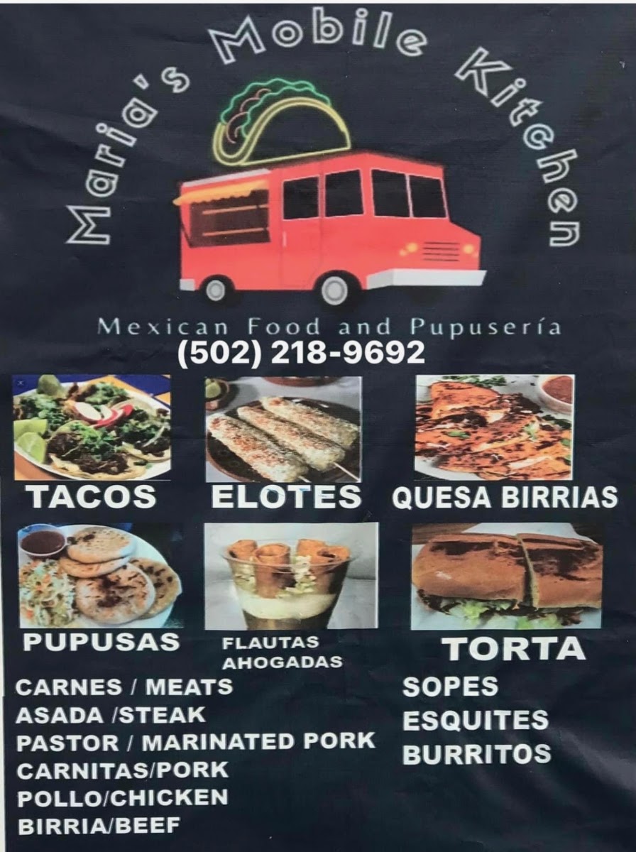 Maria's Mobile Kitchen menu board