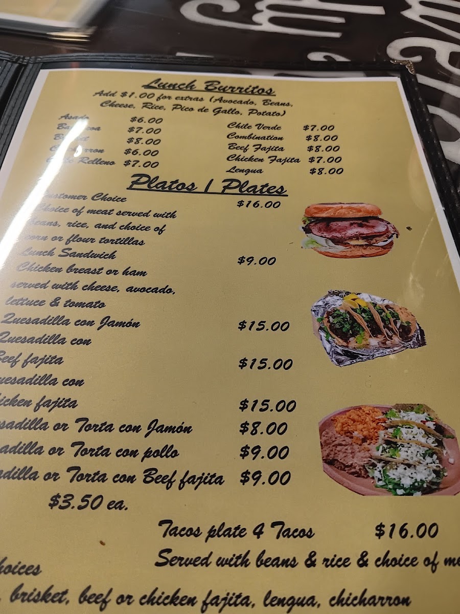 Olvera's Speedy Pack (Food) menu board