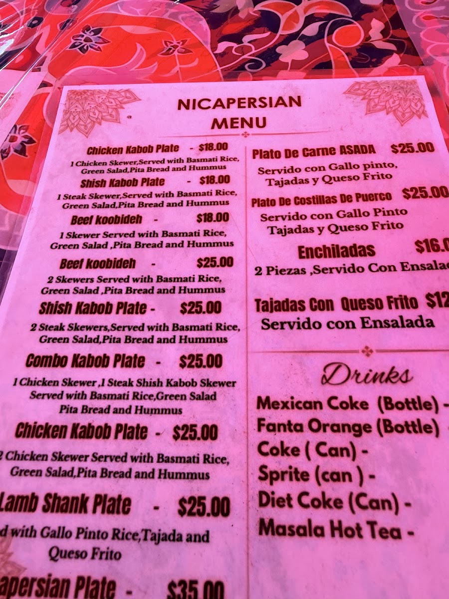 Nicapersian saffron food menu board