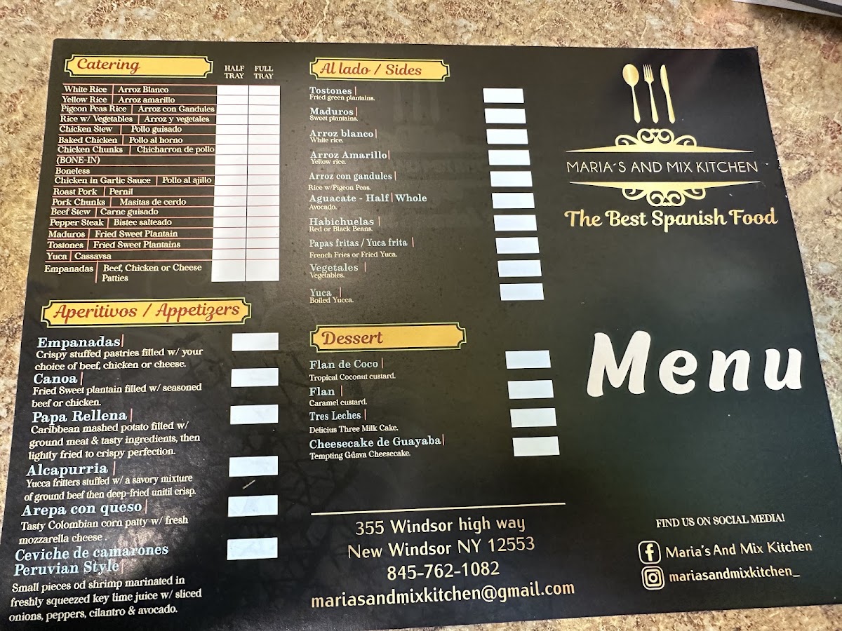 Maria's And Mix Kitchen menu board