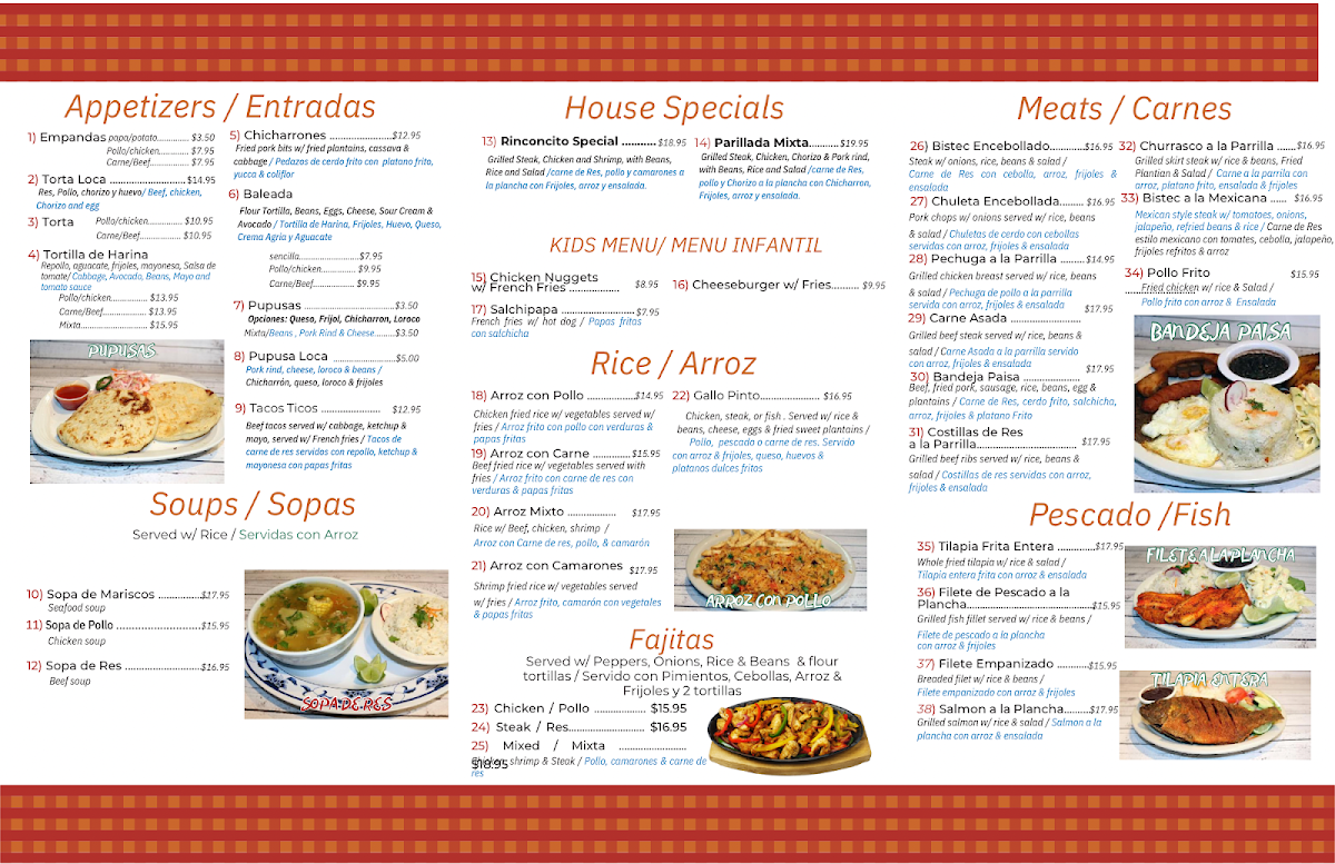 El Rinconcito Latin Food menu board