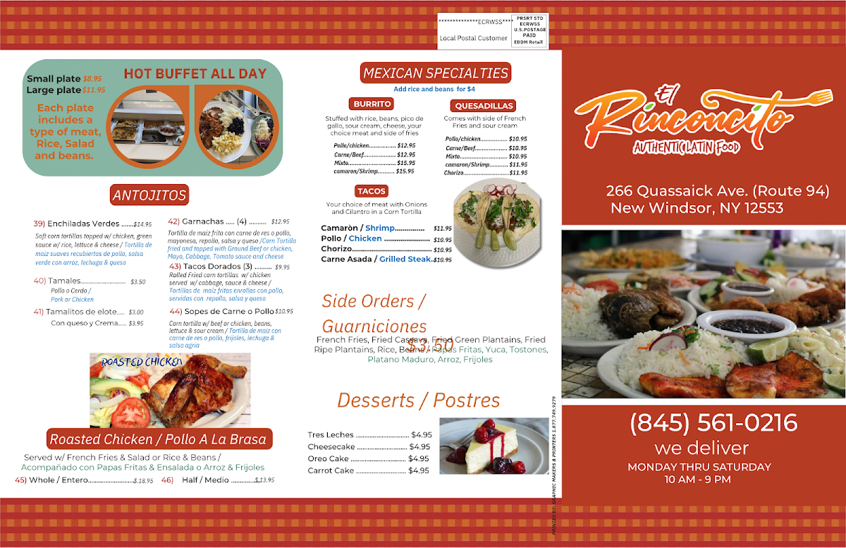 El Rinconcito Latin Food menu board