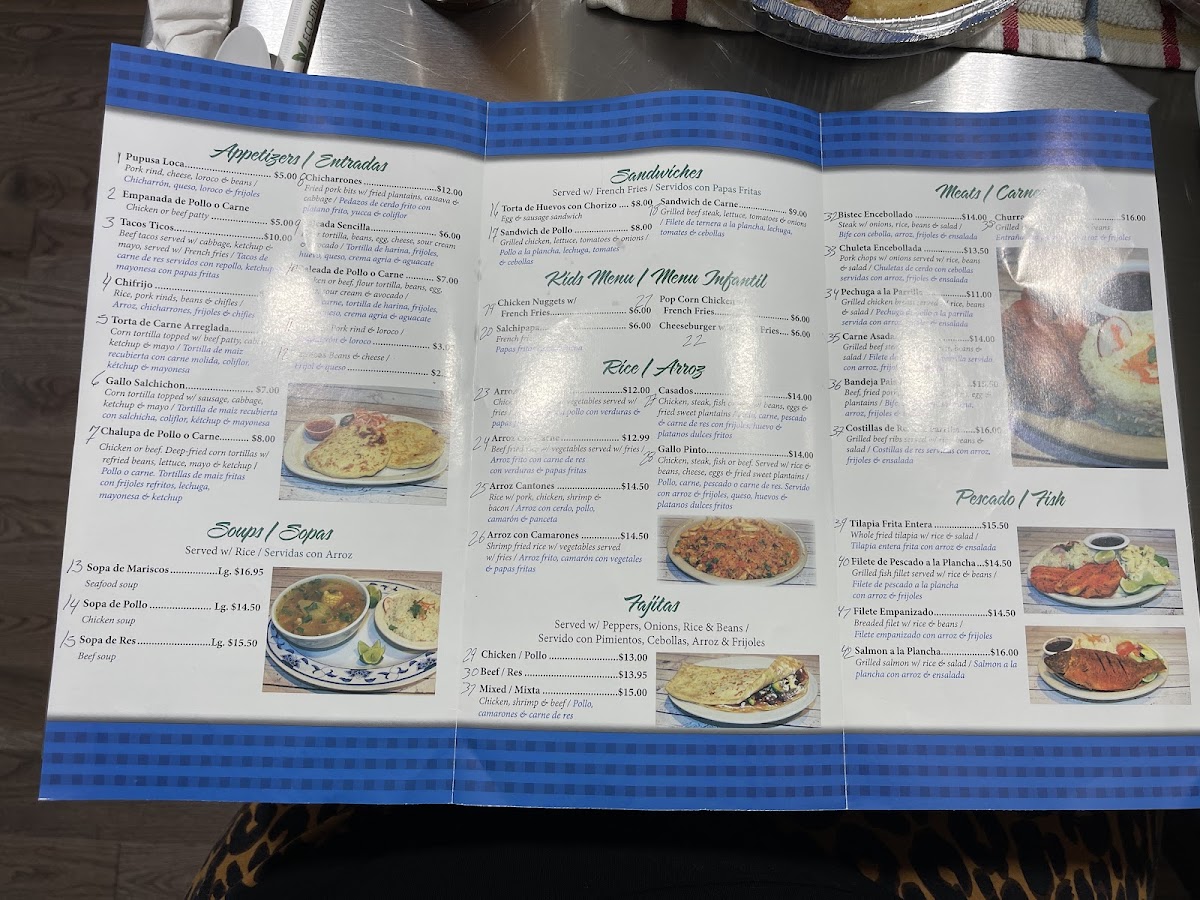 El Rinconcito Latin Food menu board