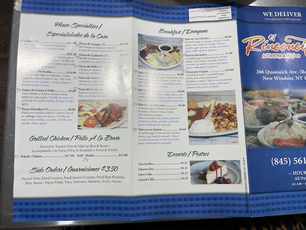 El Rinconcito Latin Food menu board