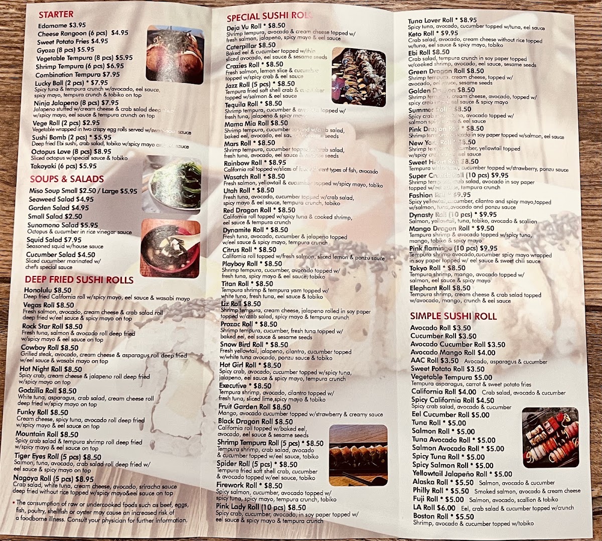 sushi bomb menu board