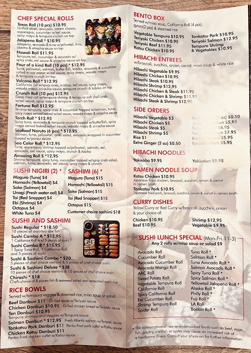 sushi bomb menu board