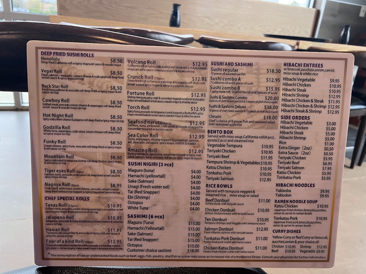 sushi bomb menu board