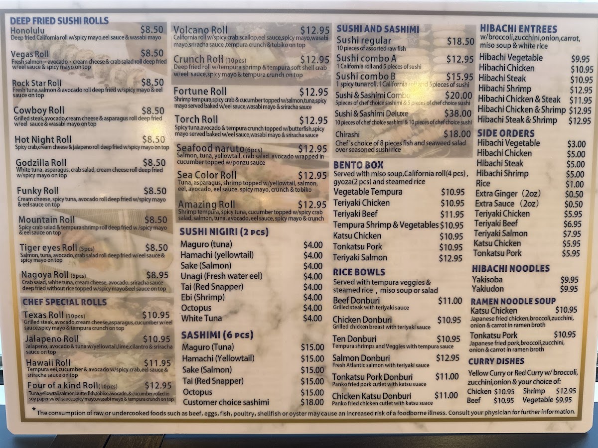 sushi bomb menu board