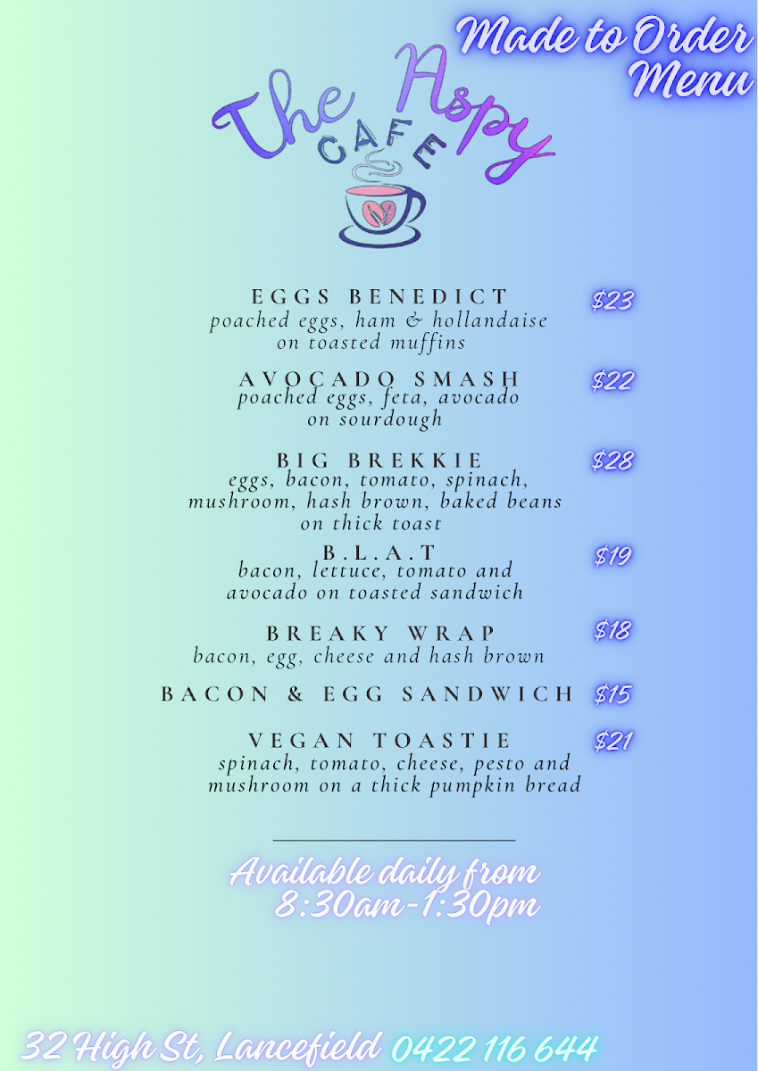 The Aspy Café menu board
