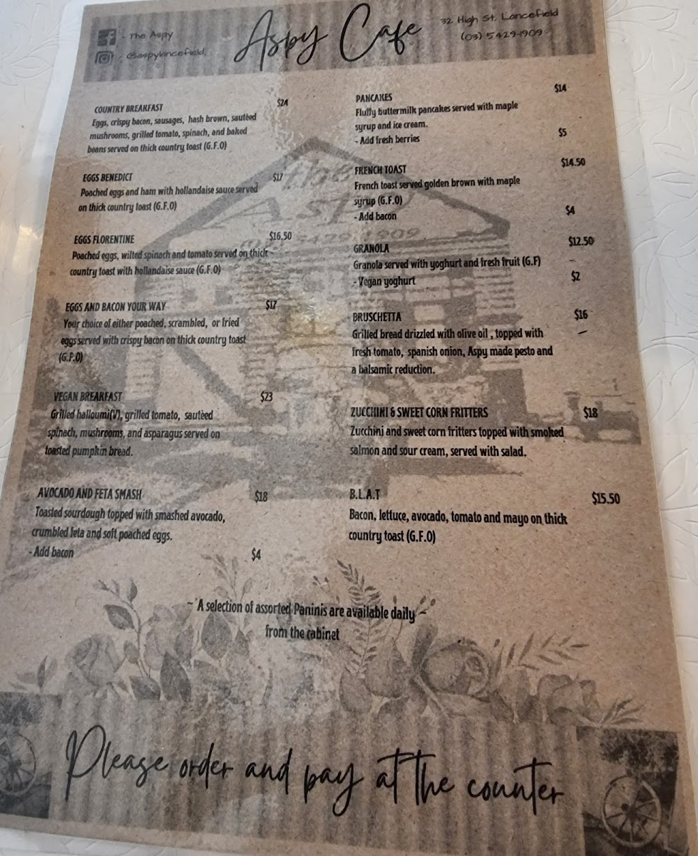 The Aspy Café menu board