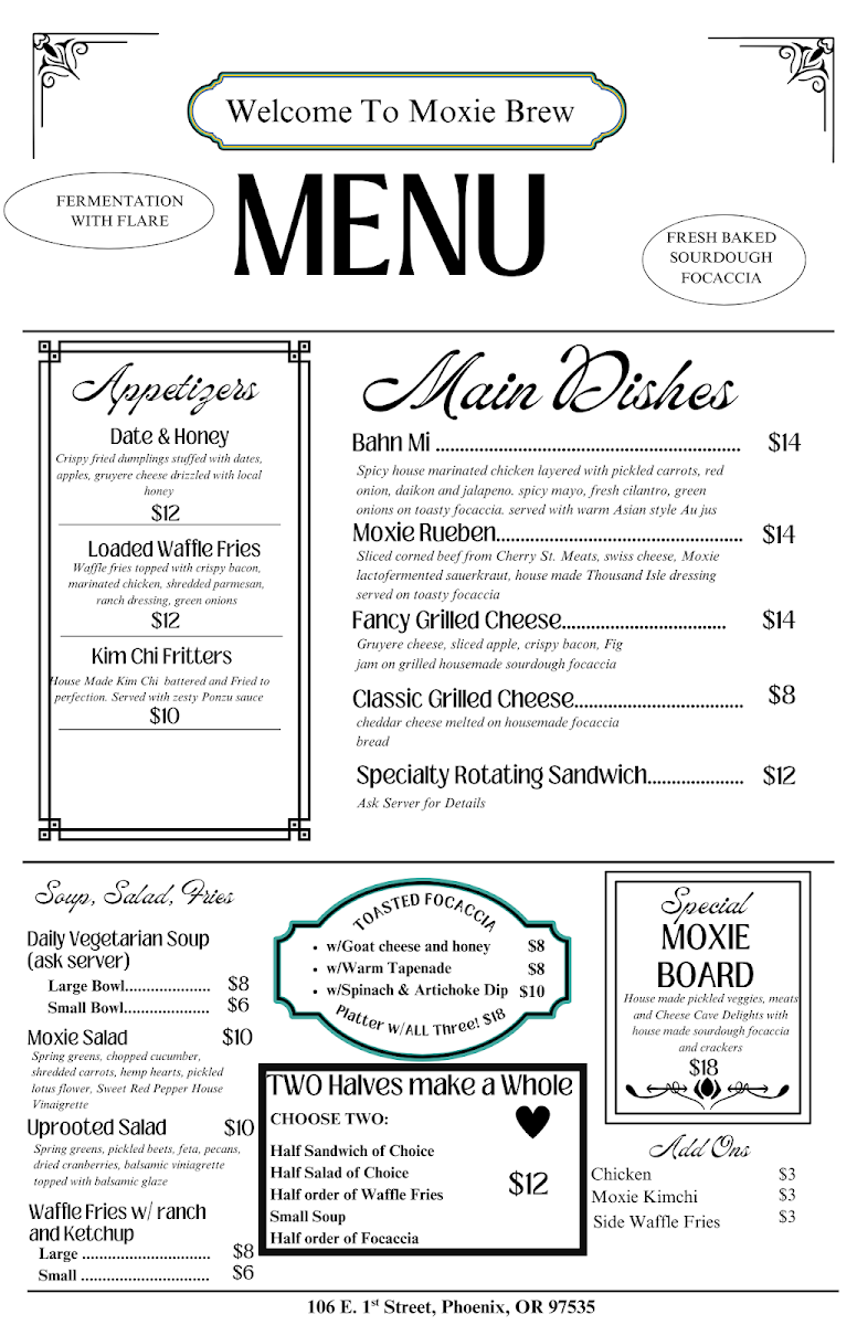 Moxie Brew menu board