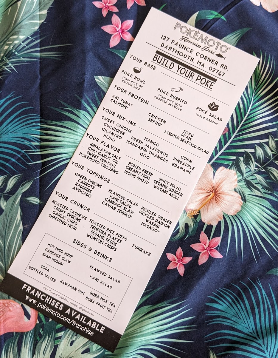 Pokemoto Dartmouth menu board