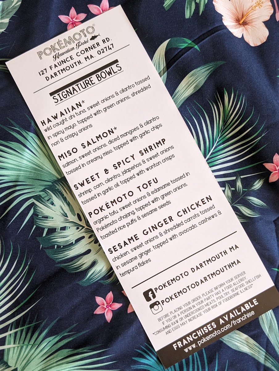Pokemoto Dartmouth menu board