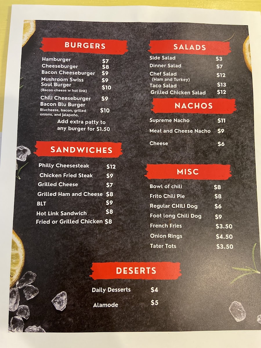 Mom's Place menu board