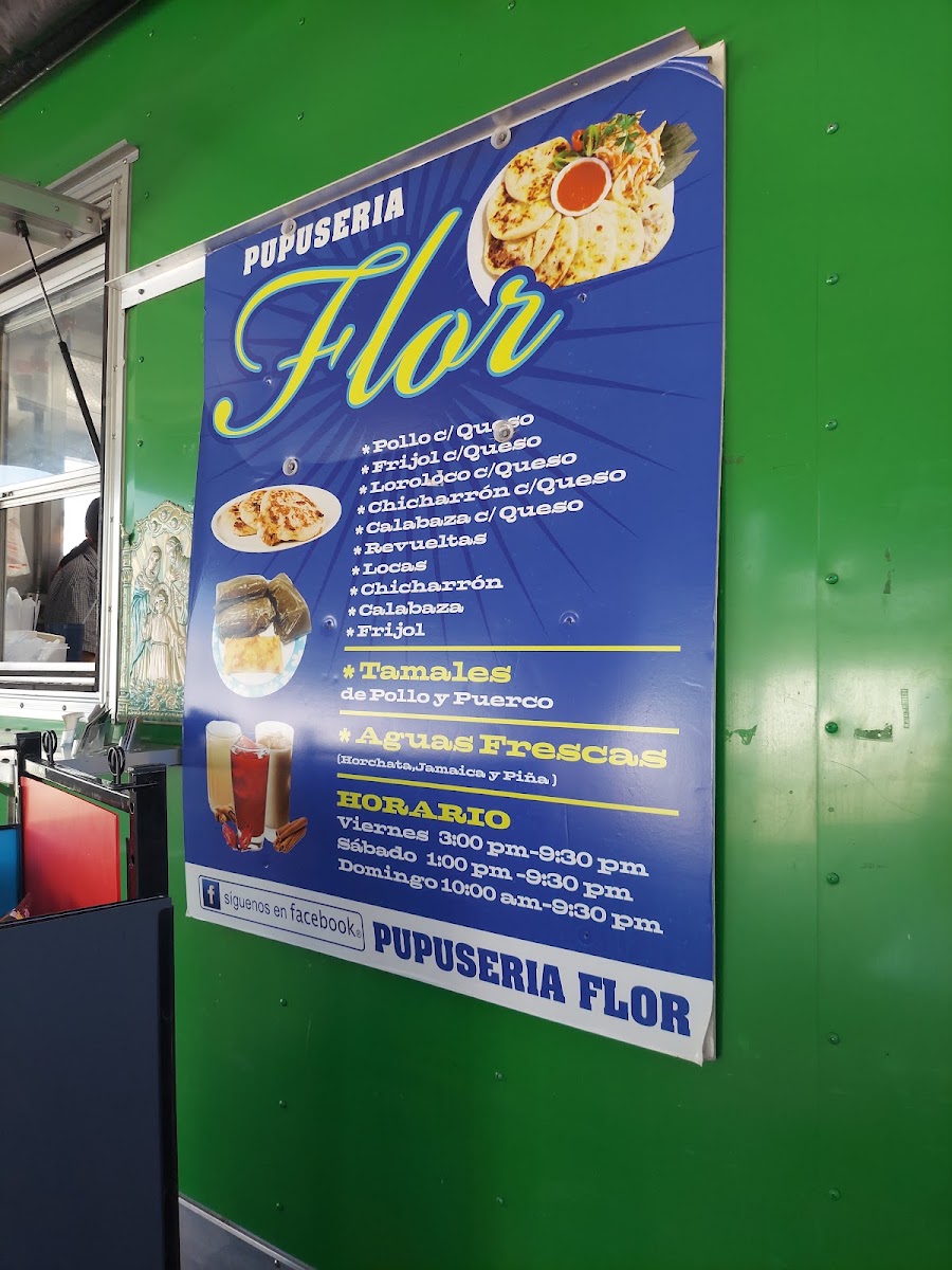 Pupuseria Flor menu board