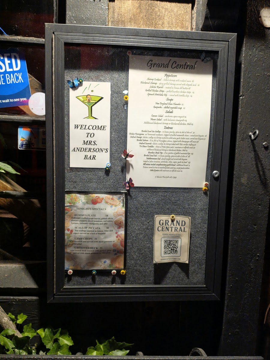 Grand Central Restaurant menu board