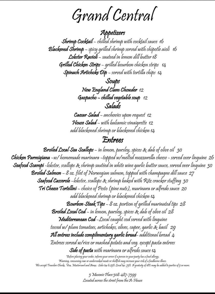Grand Central Restaurant menu board