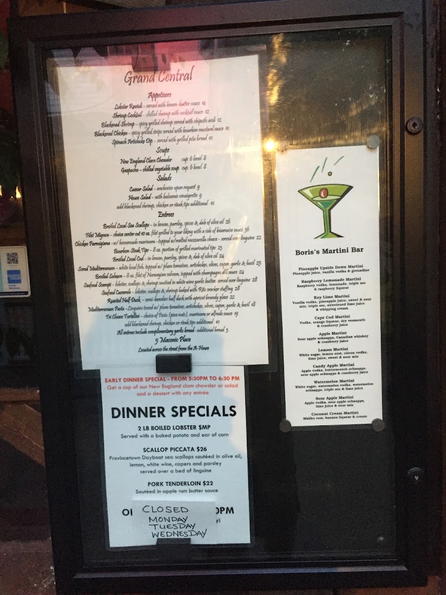 Grand Central Restaurant menu board