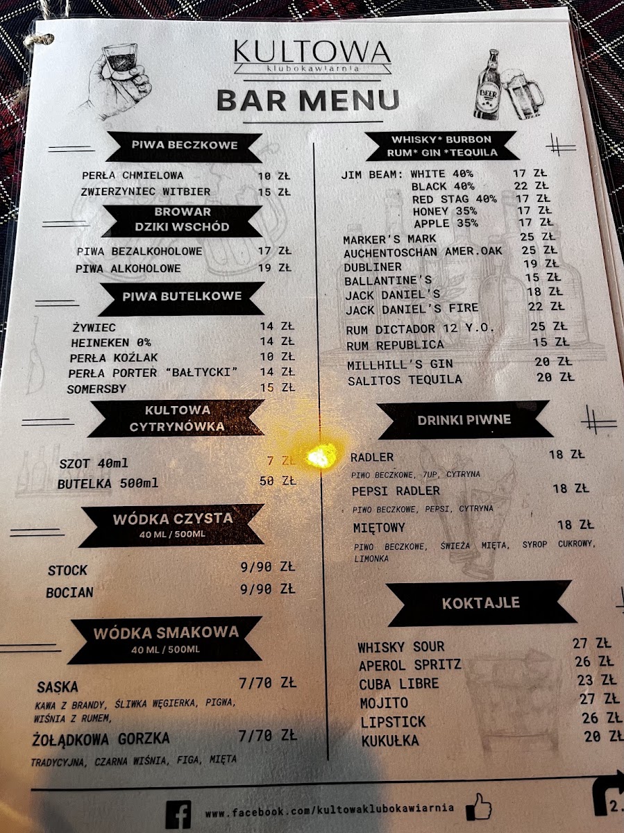 Kultowa Klubokawiarnia menu board