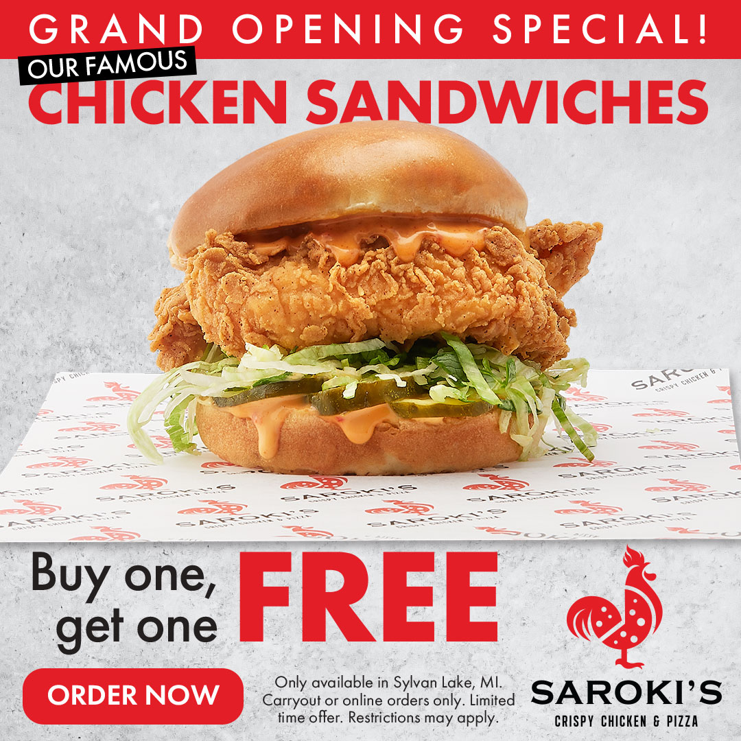 Saroki's Crispy Chicken & Pizza menu board