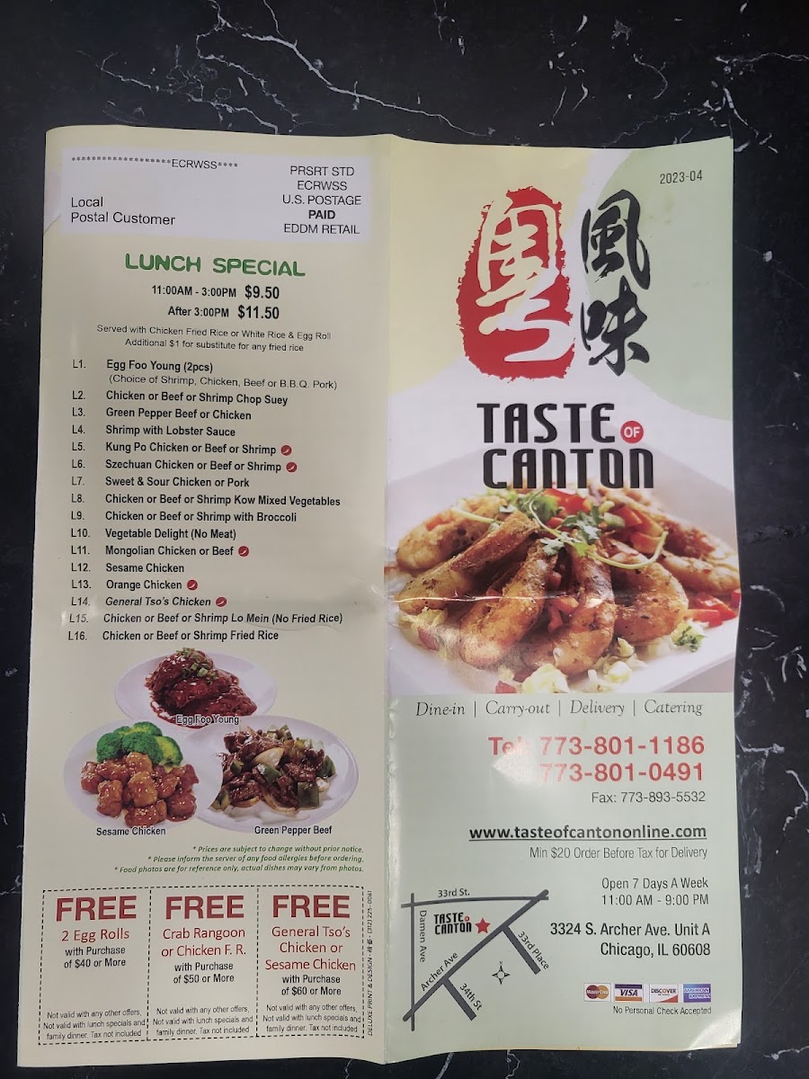 Taste of Canton menu board