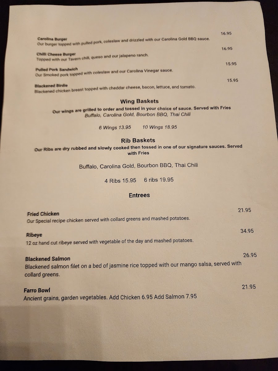 Oak Tree Tavern and Connie’s Pub menu board