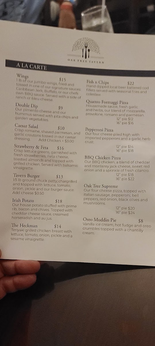 Oak Tree Tavern and Connie’s Pub menu board