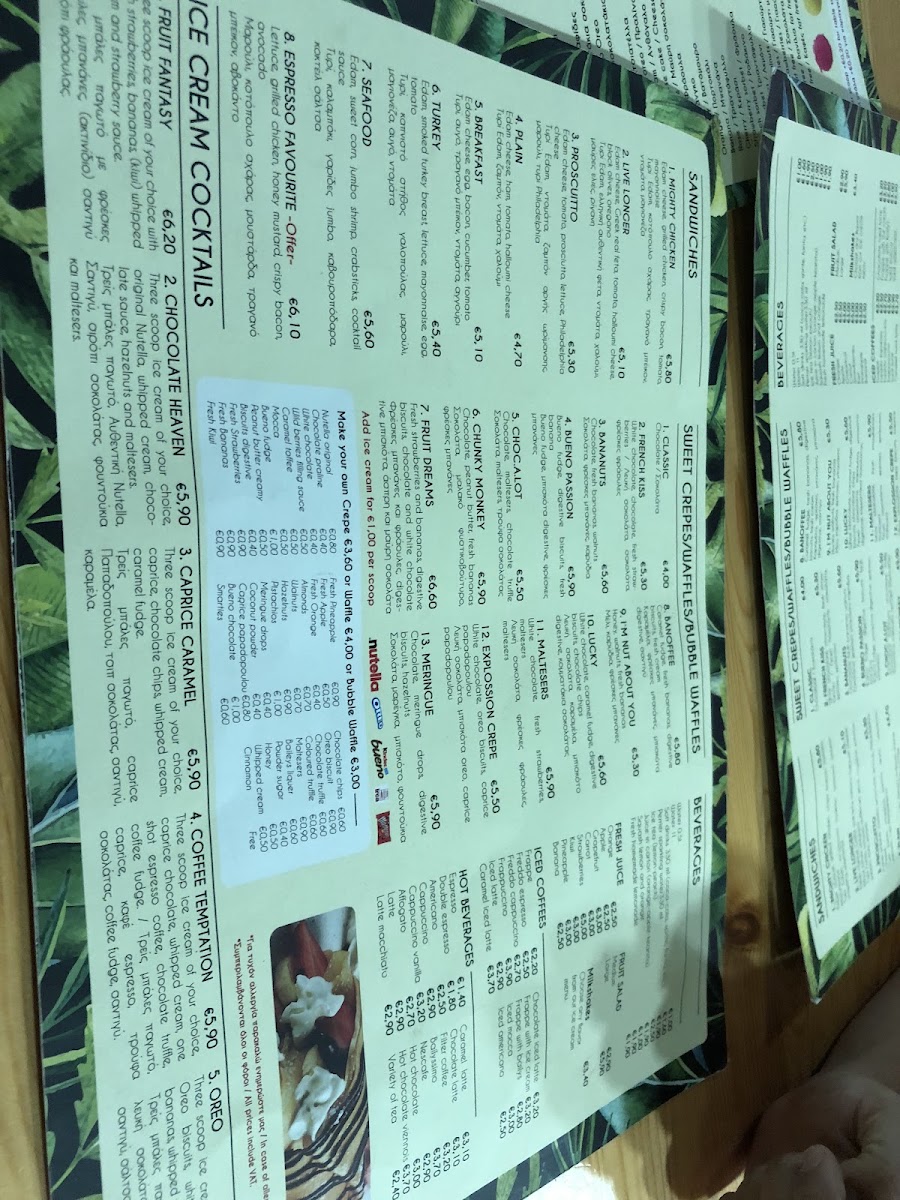 Espresso Creperie menu board