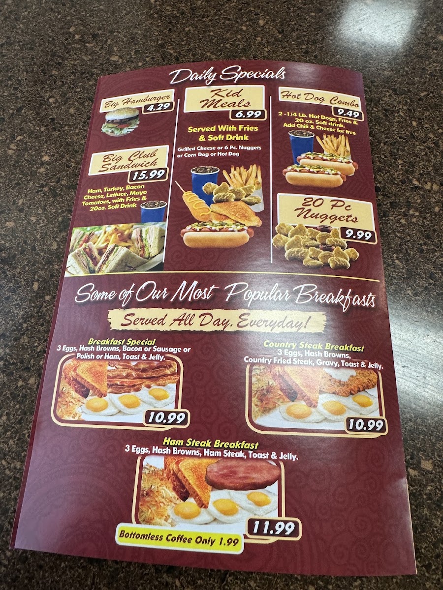 Tam's Burgers menu board