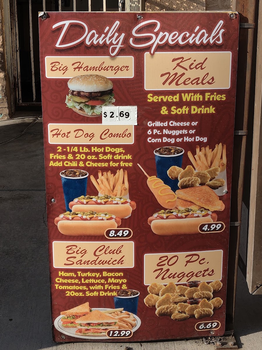 Tam's Burgers menu board